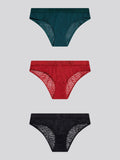 Womens 3 Pack Animal Jacquard Mesh Bikini Brief in Black