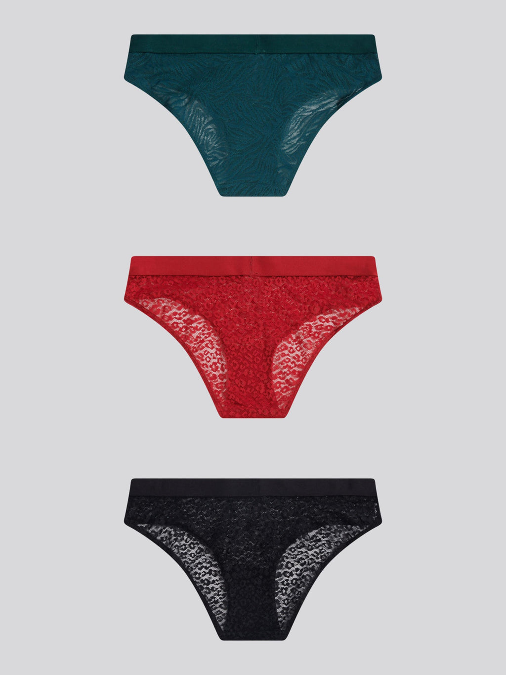 Womens 3 Pack Animal Jacquard Mesh Bikini Brief in Black