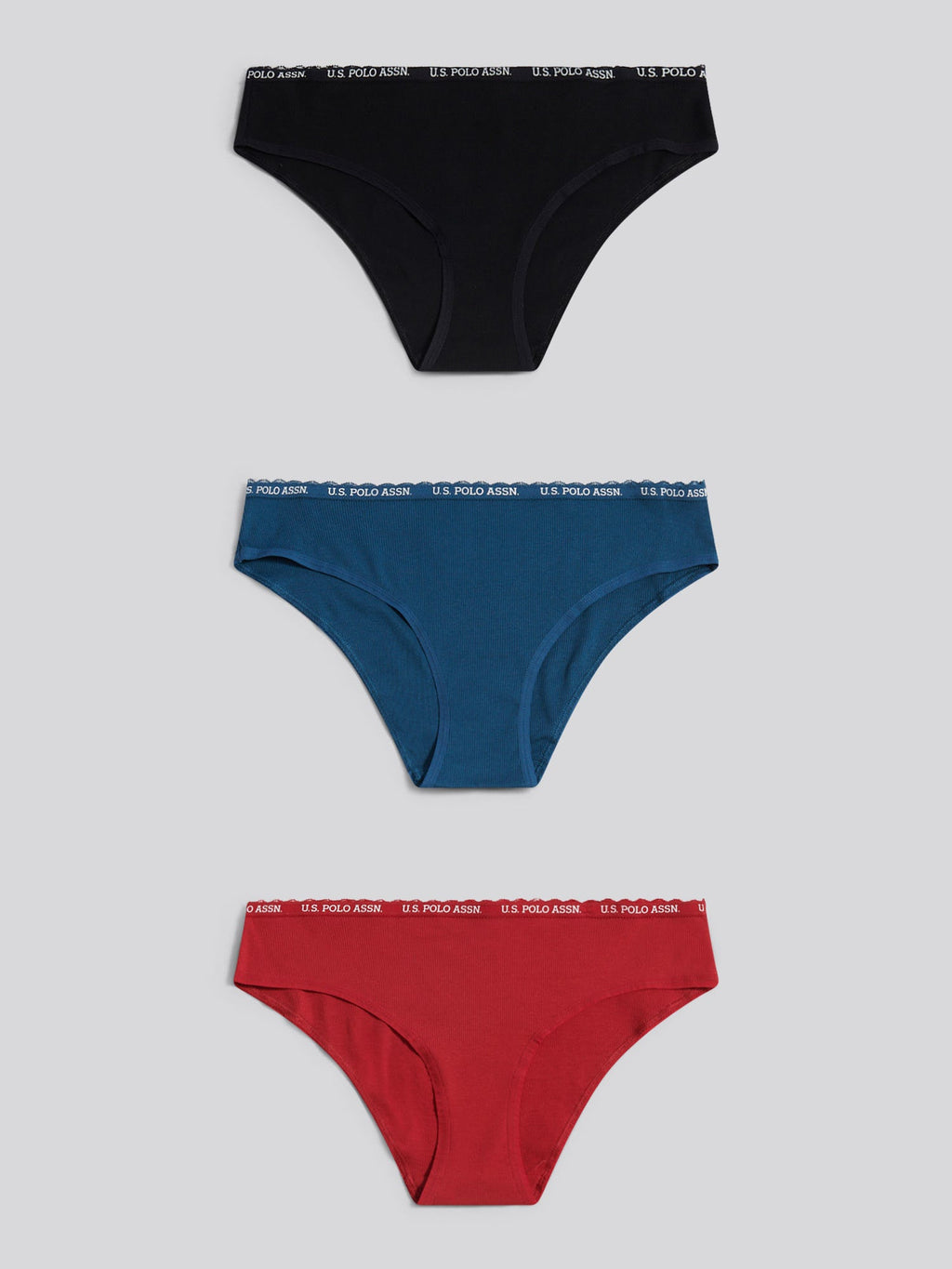 Womens 3 Pack Lace Trim Rib Bikini Brief in Majolica Blue