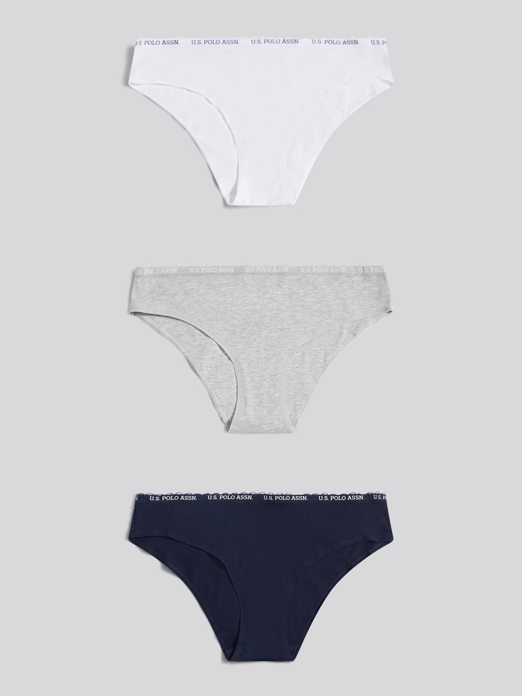 Womens 3 Pack Lace Trim Rib Bikini Brief in Pearl Grey Marl