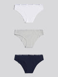 Womens 3 Pack Lace Trim Rib Bikini Brief in Pearl Grey Marl