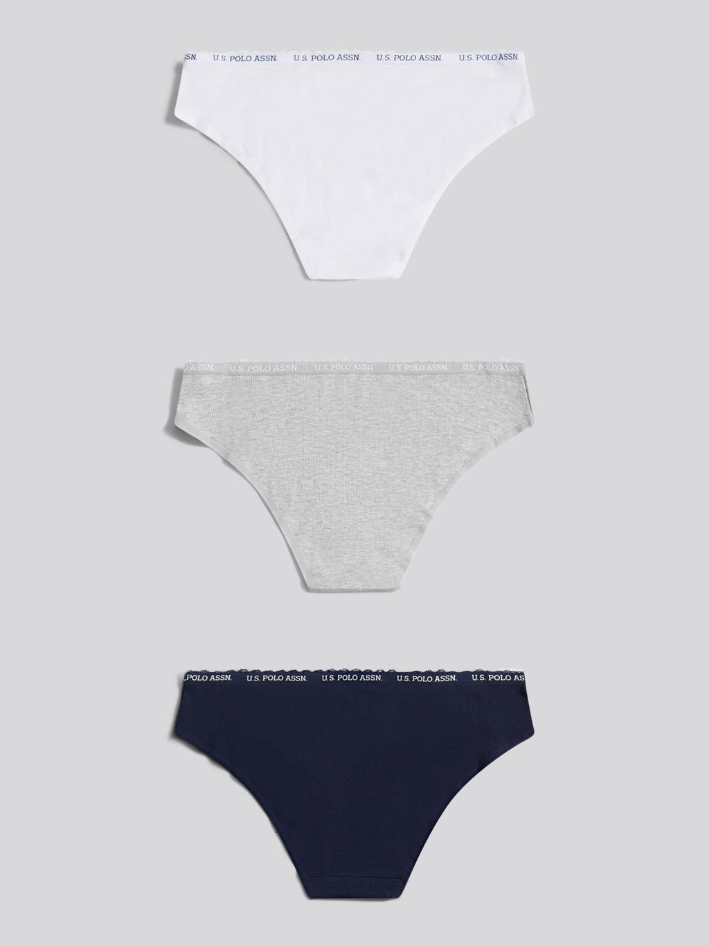 Womens 3 Pack Lace Trim Rib Bikini Brief in Pearl Grey Marl