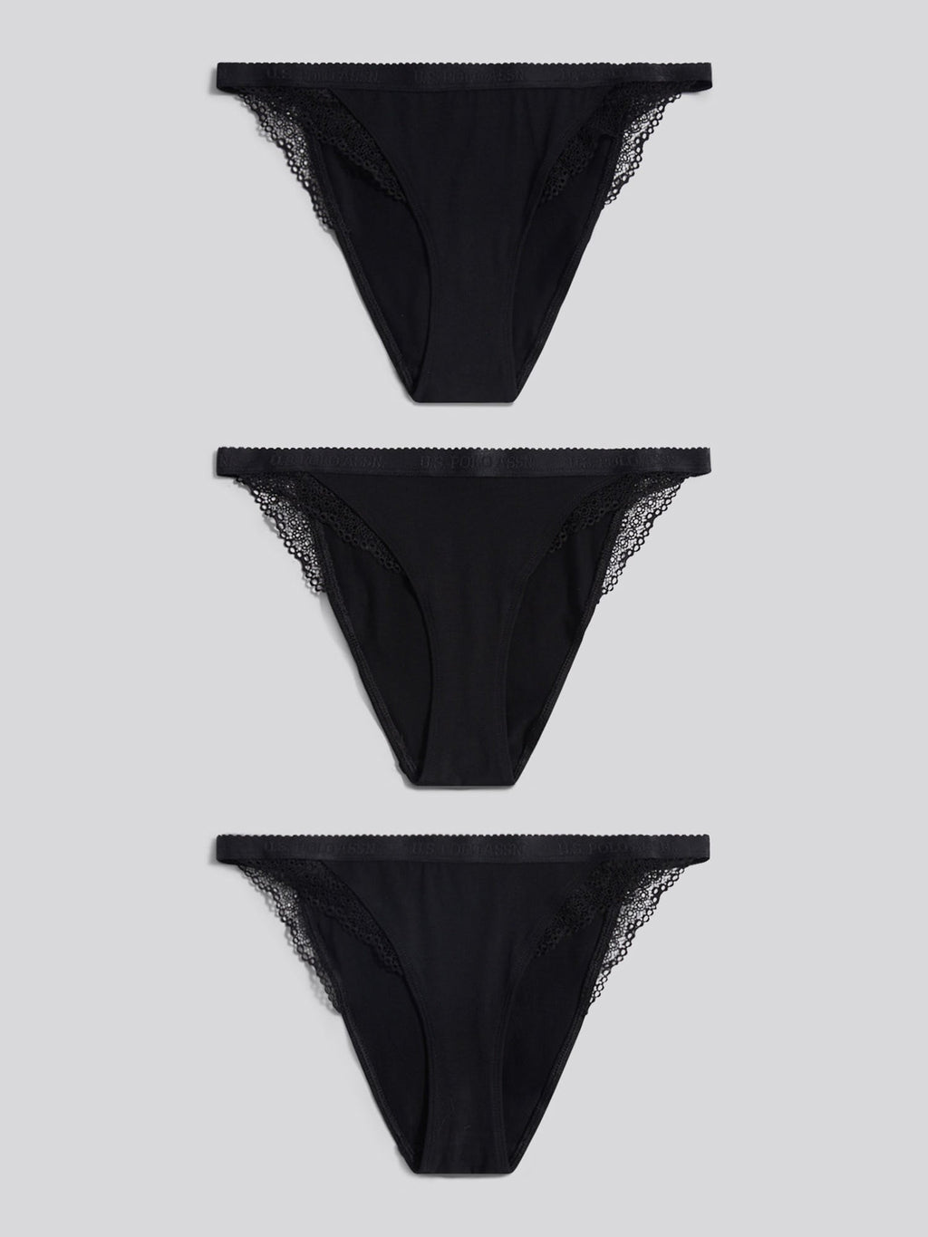Womens 3 Pack Scallop Edge Lace Trim Bikini Brief in Black