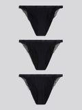 Womens 3 Pack Scallop Edge Lace Trim Bikini Brief in Black