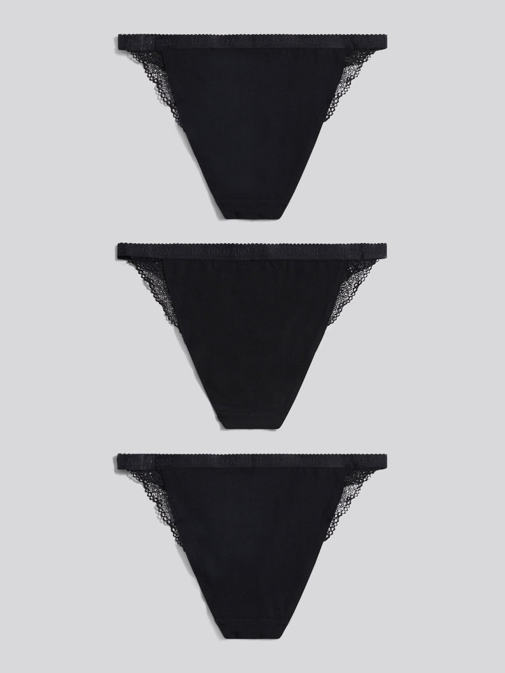 Womens 3 Pack Scallop Edge Lace Trim Bikini Brief in Black