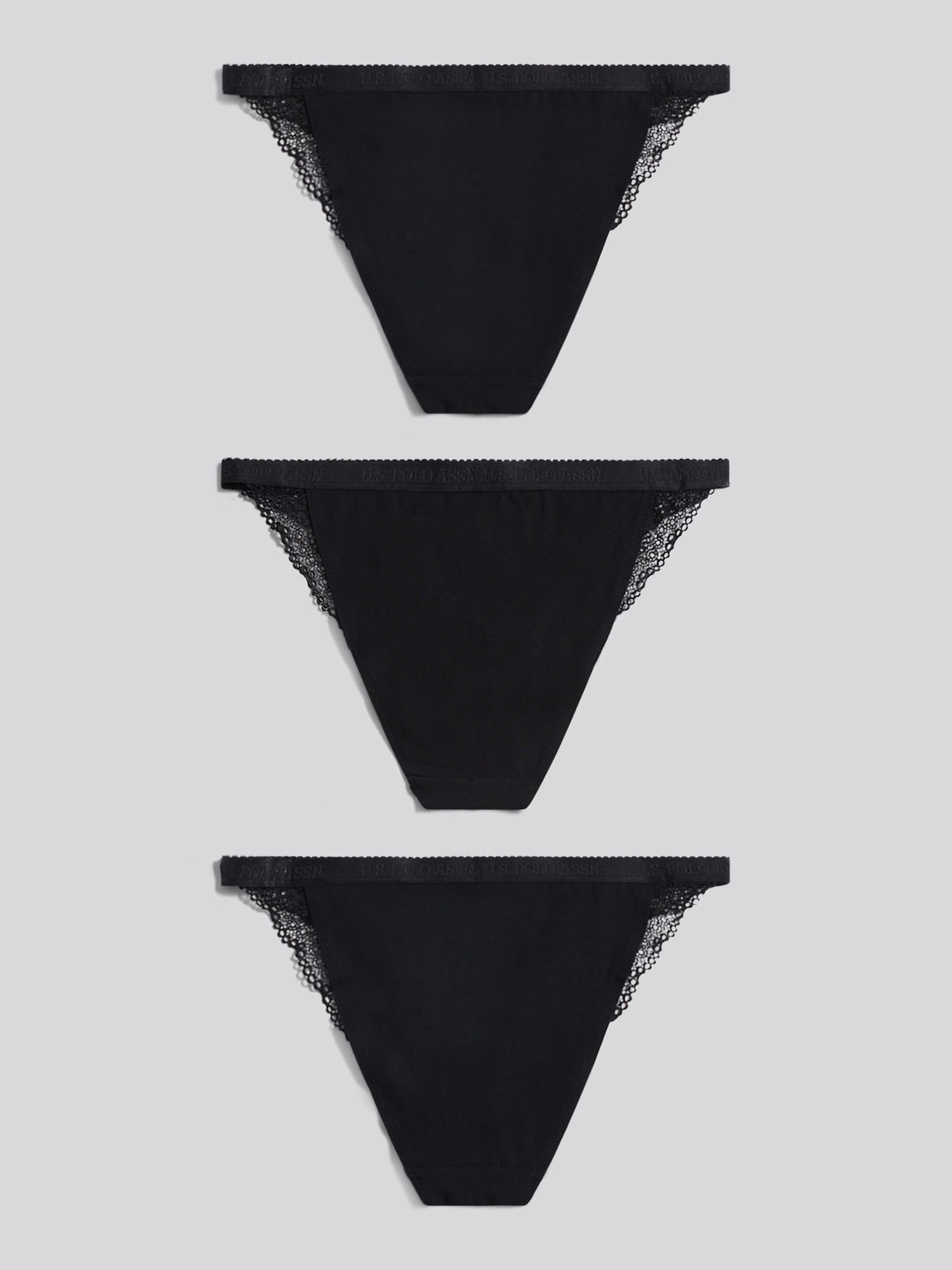 Womens 3 Pack Scallop Edge Lace Trim Bikini Brief in Black