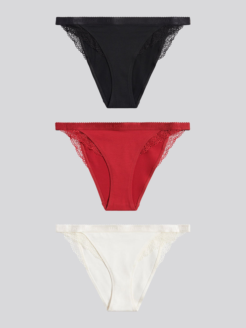 Womens 3 Pack Scallop Edge Lace Trim Bikini Brief in Marshmallow