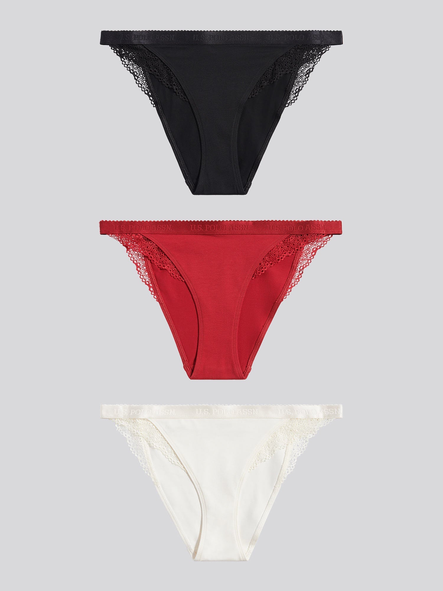 Womens 3 Pack Scallop Edge Lace Trim Bikini Brief in Marshmallow