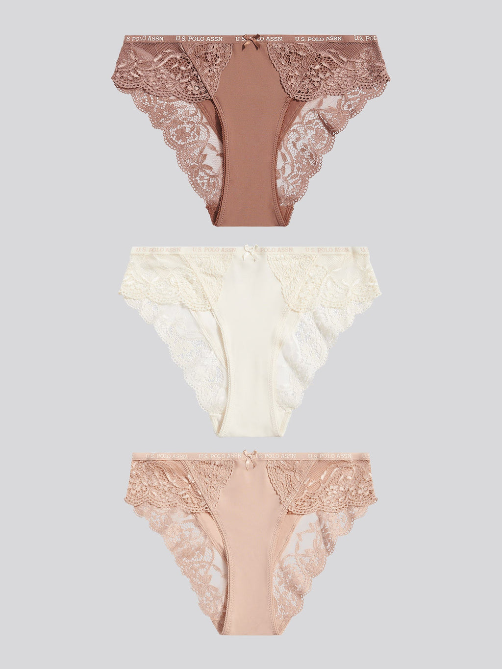 Womens 3 Pack Picot Trim & Lace Mix Bikini Brief in Egret