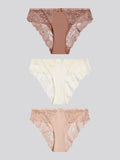 Womens 3 Pack Picot Trim & Lace Mix Bikini Brief in Egret