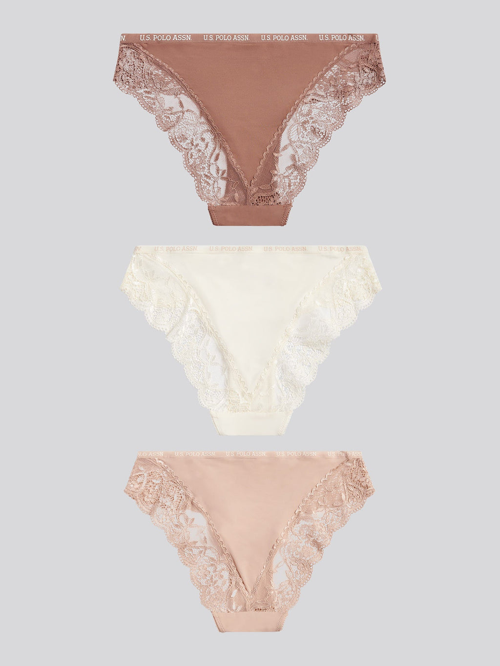 Womens 3 Pack Picot Trim & Lace Mix Bikini Brief in Egret