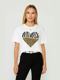 Ladies Tiger Leopard Heart Oversized T-Shirt