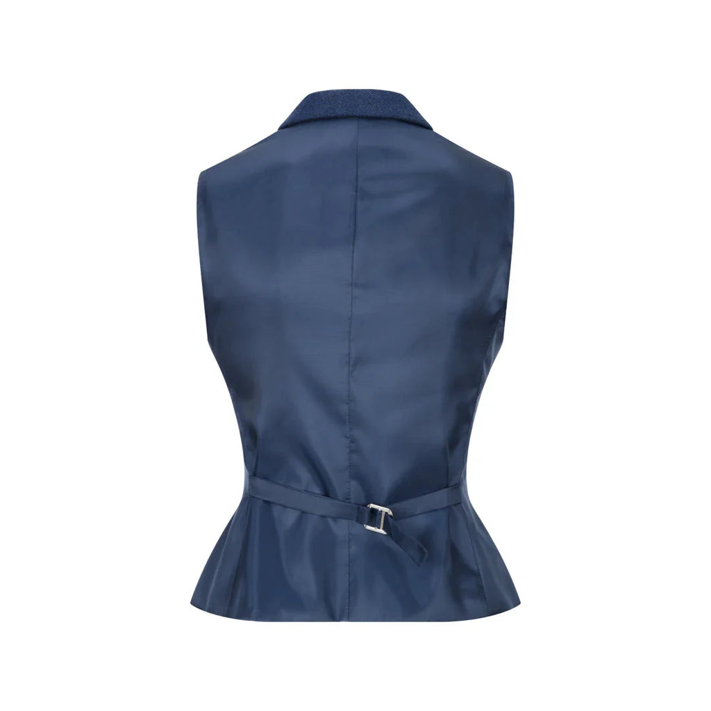 wsn02 - Women's Tweed Navy Blue Blazer Waistcoat & Trousers 1920s Suit