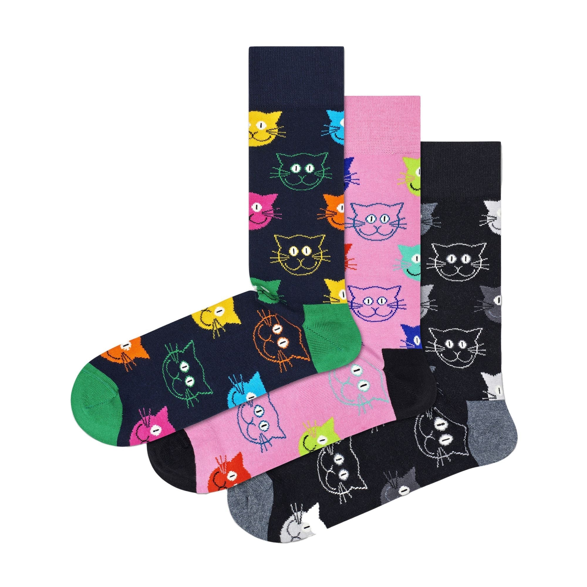 3 Pack Mens & Ladies Mixed Cat Socks Gift Set