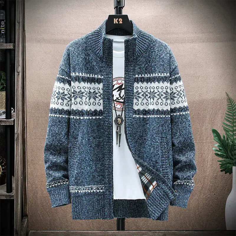 Men’s Printed Stand-Collar Cardigan Jacket – Warmth & Style in Multiple Colors