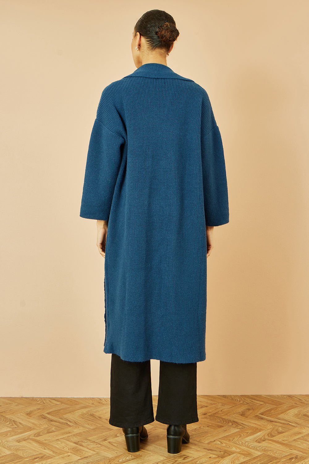 Yumi Teal Knitted Maxi Cardigan With Pockets