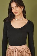 Yumi Black Metallic Knitted Ribbed Top