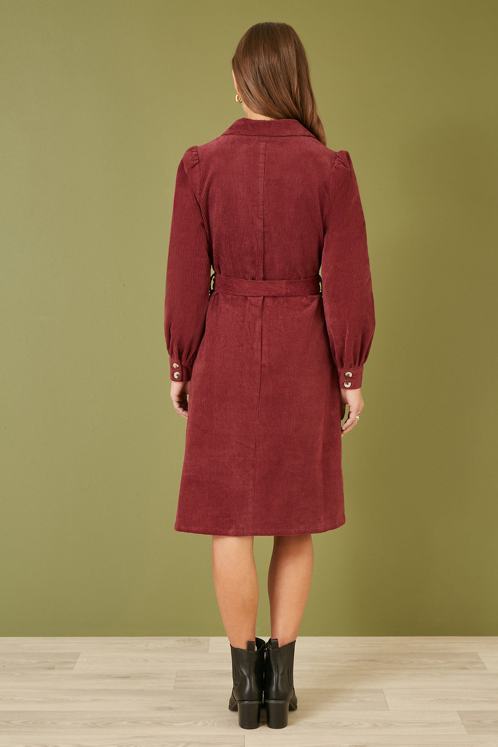 Yumi Burgundy Cord Midi Shirt Dress