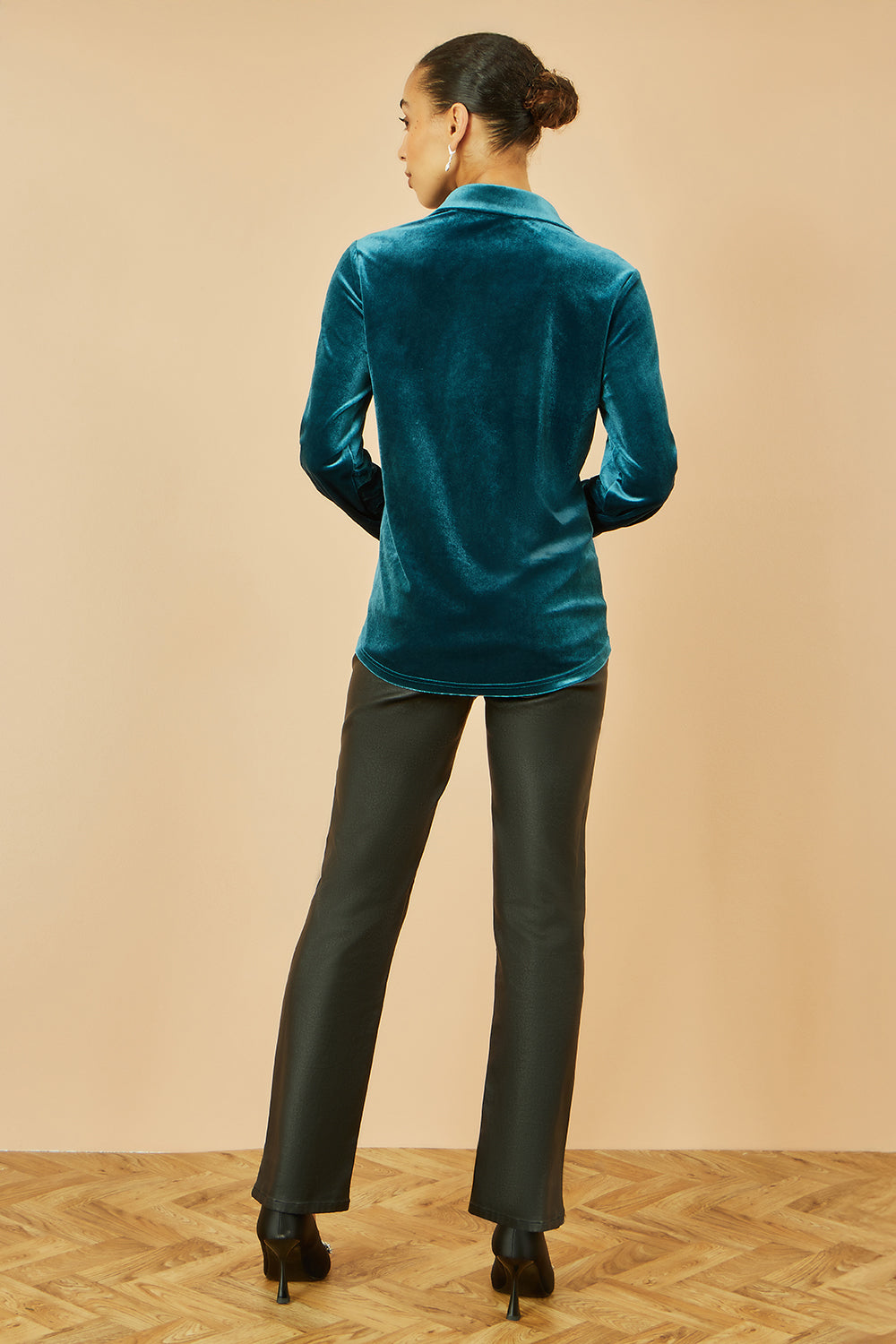 Yumi Teal Velvet Relaxed Fit Shirt