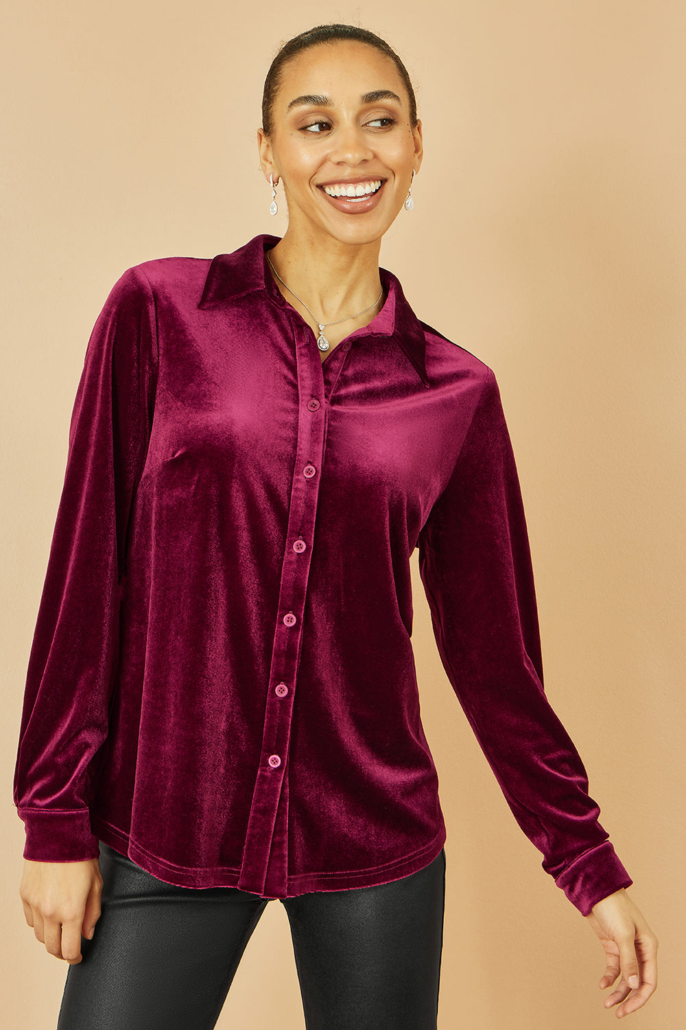 Yumi Burgundy Velvet Relaxed Fit Shirt