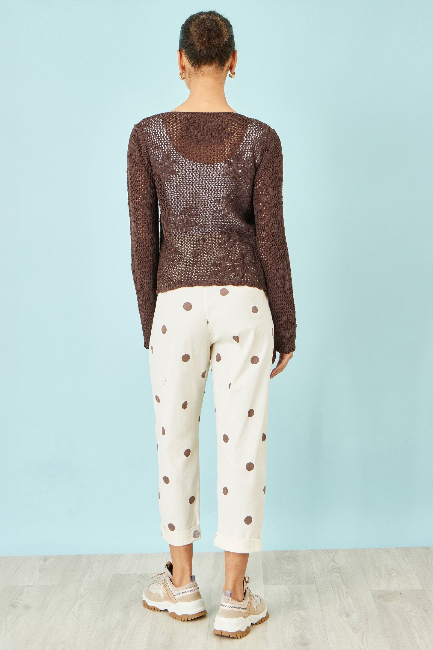 Yumi Brown Flower Crochet Button Up Cardigan