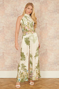 Yumi White Palm Print Wide Leg Trousers