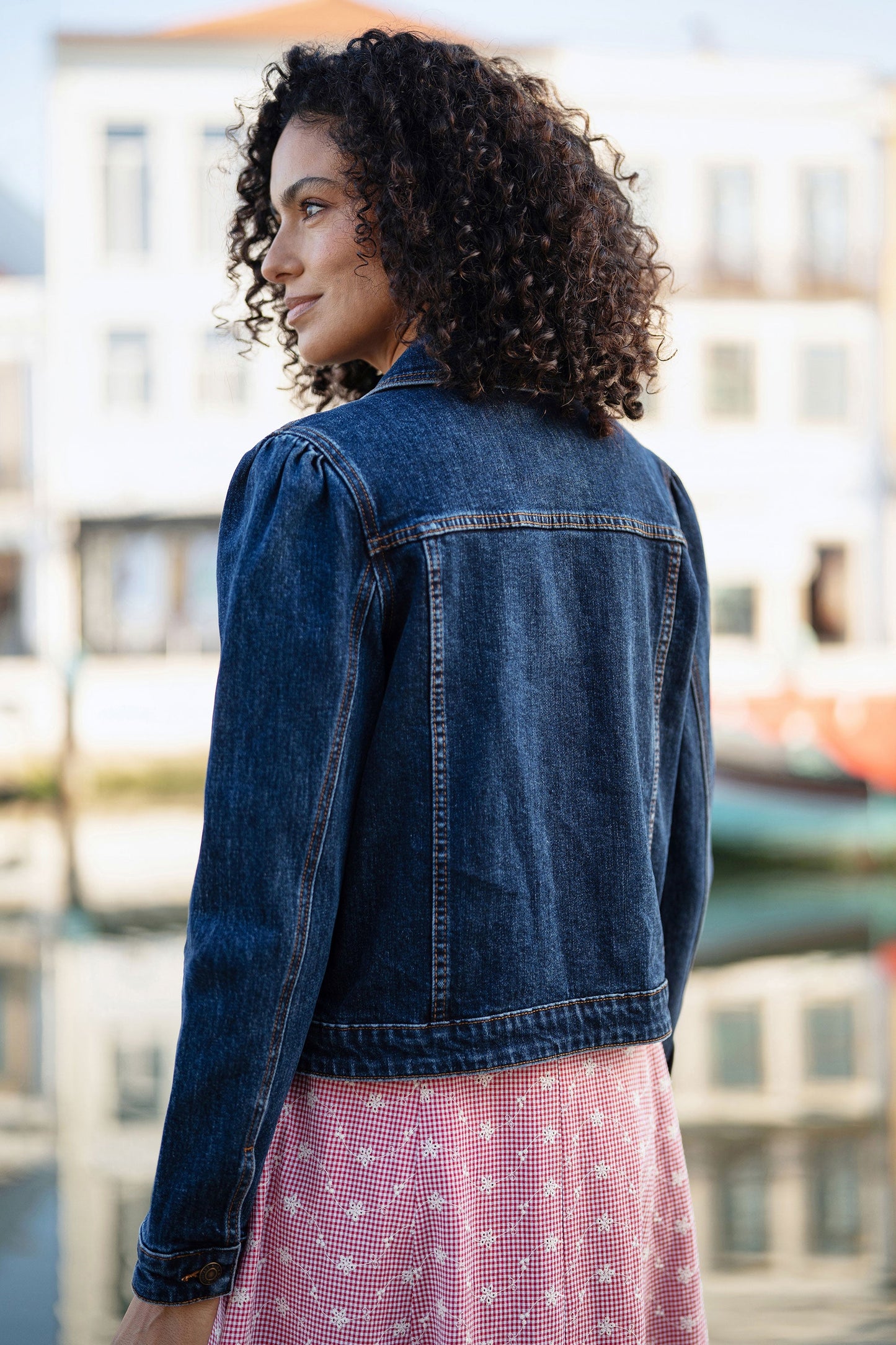 Yumi Blue Stretch Denim Jacket With Pocket Detail