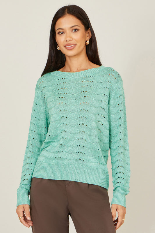 Yumi Aqua Wave Metallic Thread Relaxed Jumper