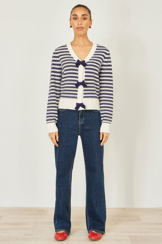 Yumi Multicolour Block Stripe Tie Front Cardigan