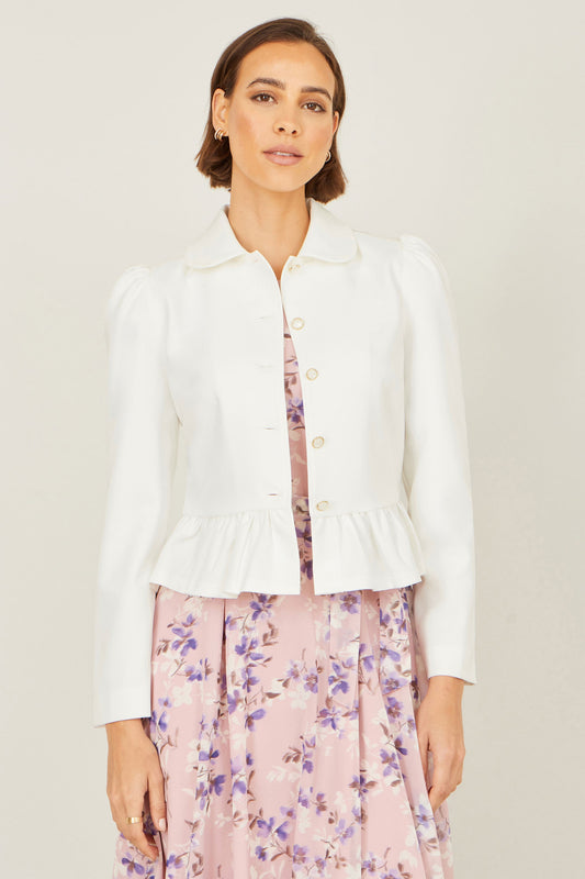 Yumi White Peplum Fitted Jacket