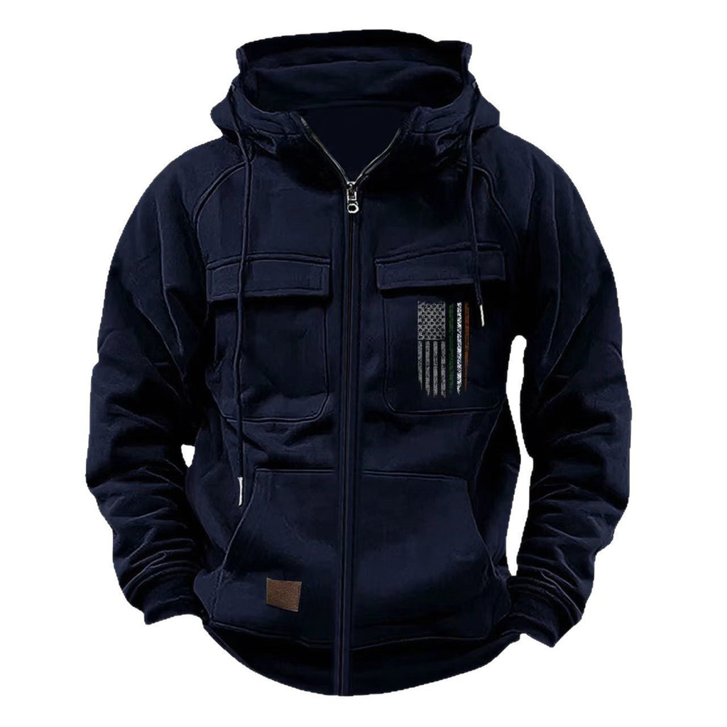 Printed Loose Zip Casual Hooded Sweatshirt