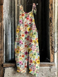 Women's Vintage-print Suspender Pants