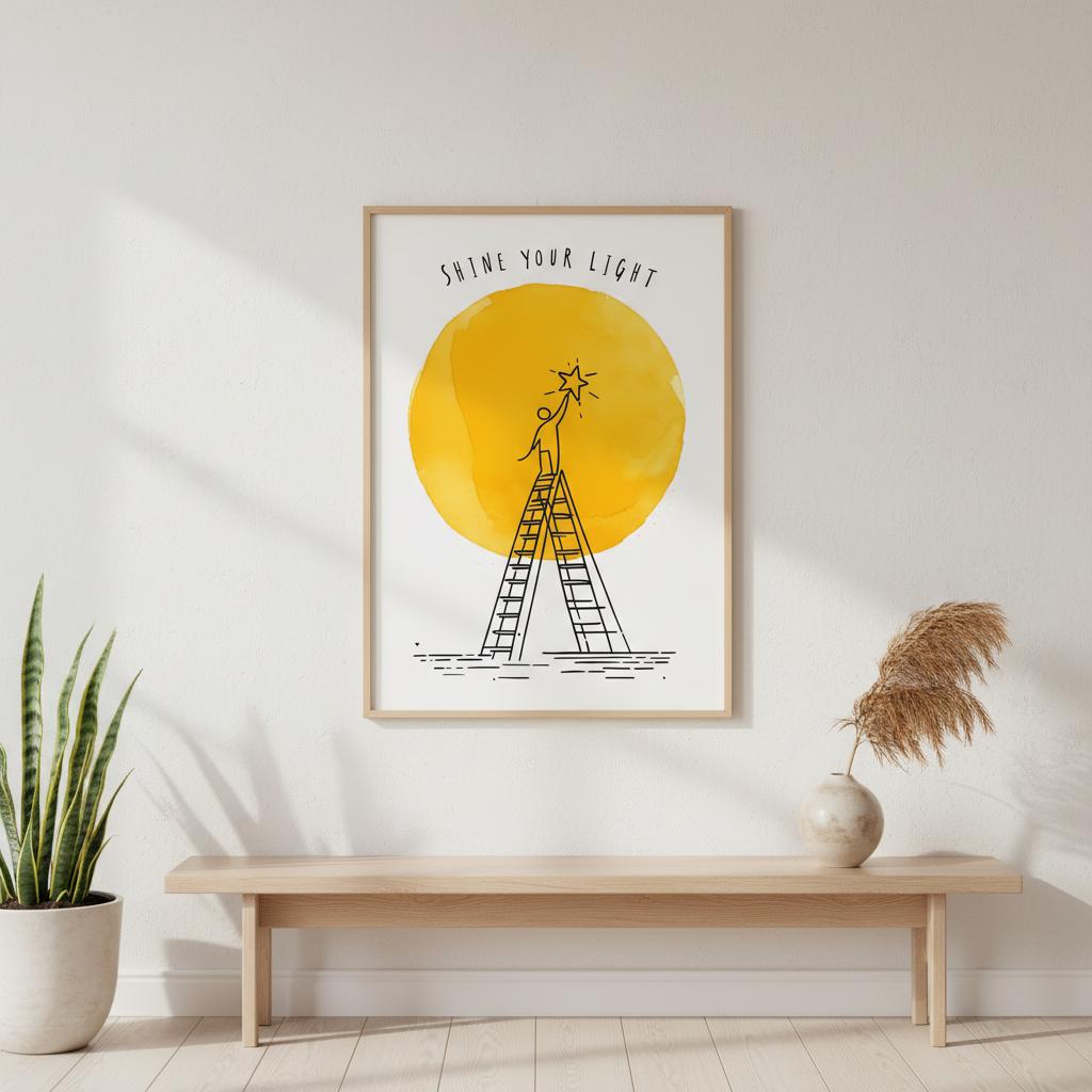 Shine Your Light Poster - Minimalist Inspirational Wall Art - Motivational Print for Home & Office Decor