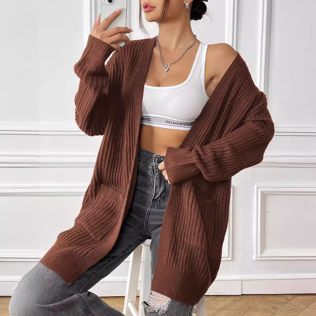 New Double Pocket Simple Casual Sweater Cardigan