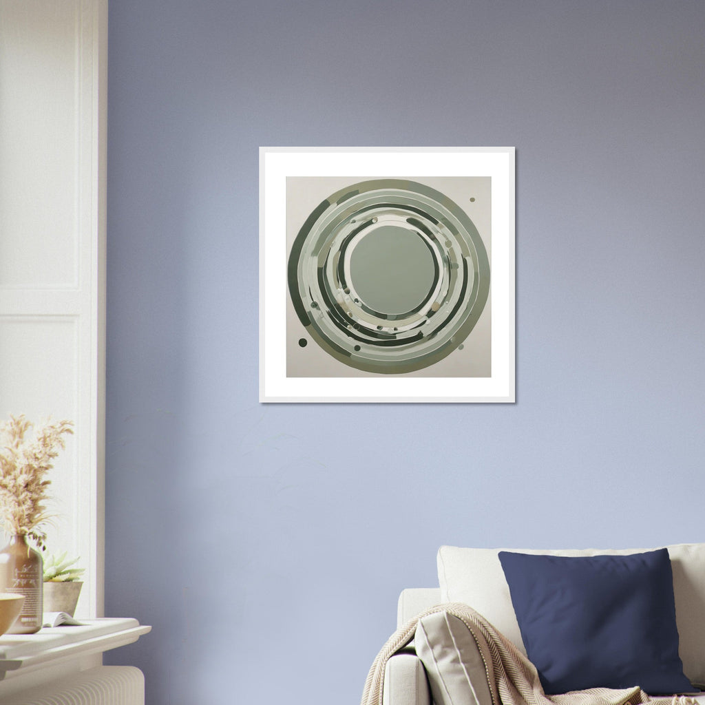 Sage Green Circular Abstract Framed Poster – Minimalist Geometric Wall Art