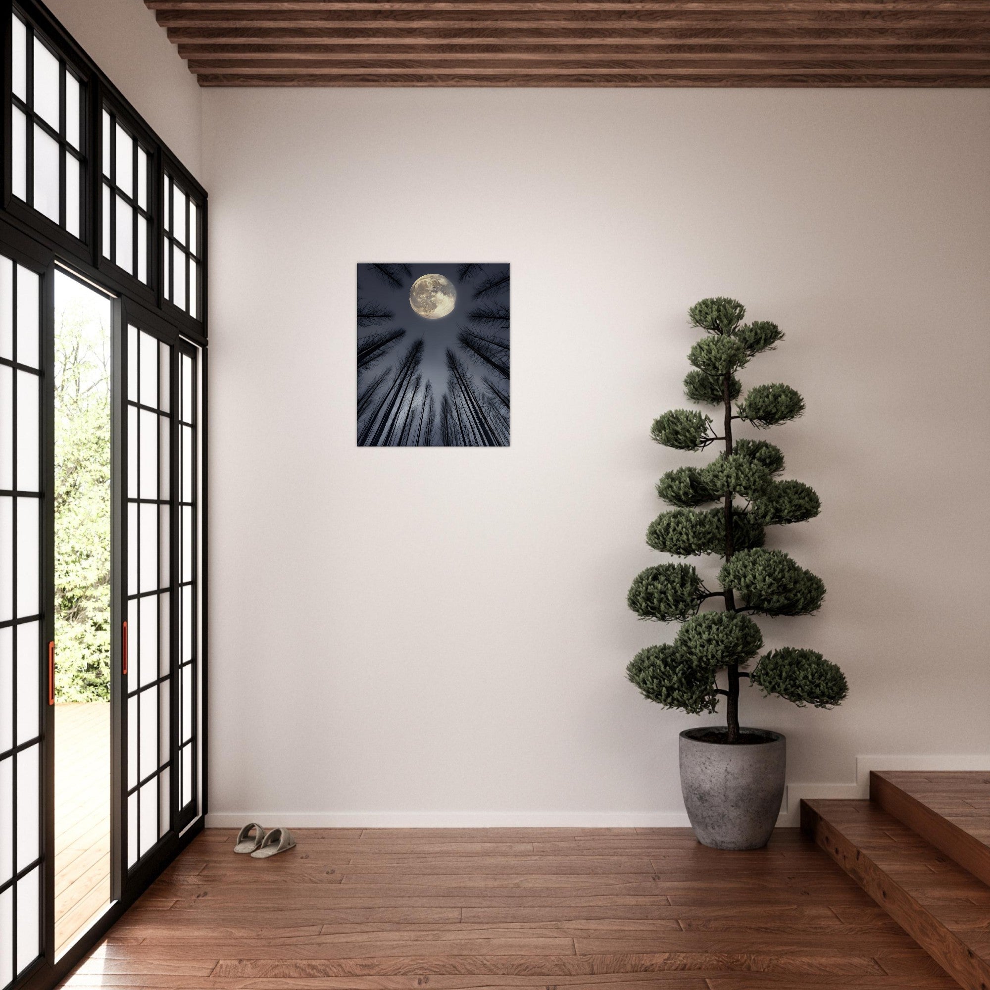 Ethereal Night Landscape Canvas – Glowing Moon & Forest Scene