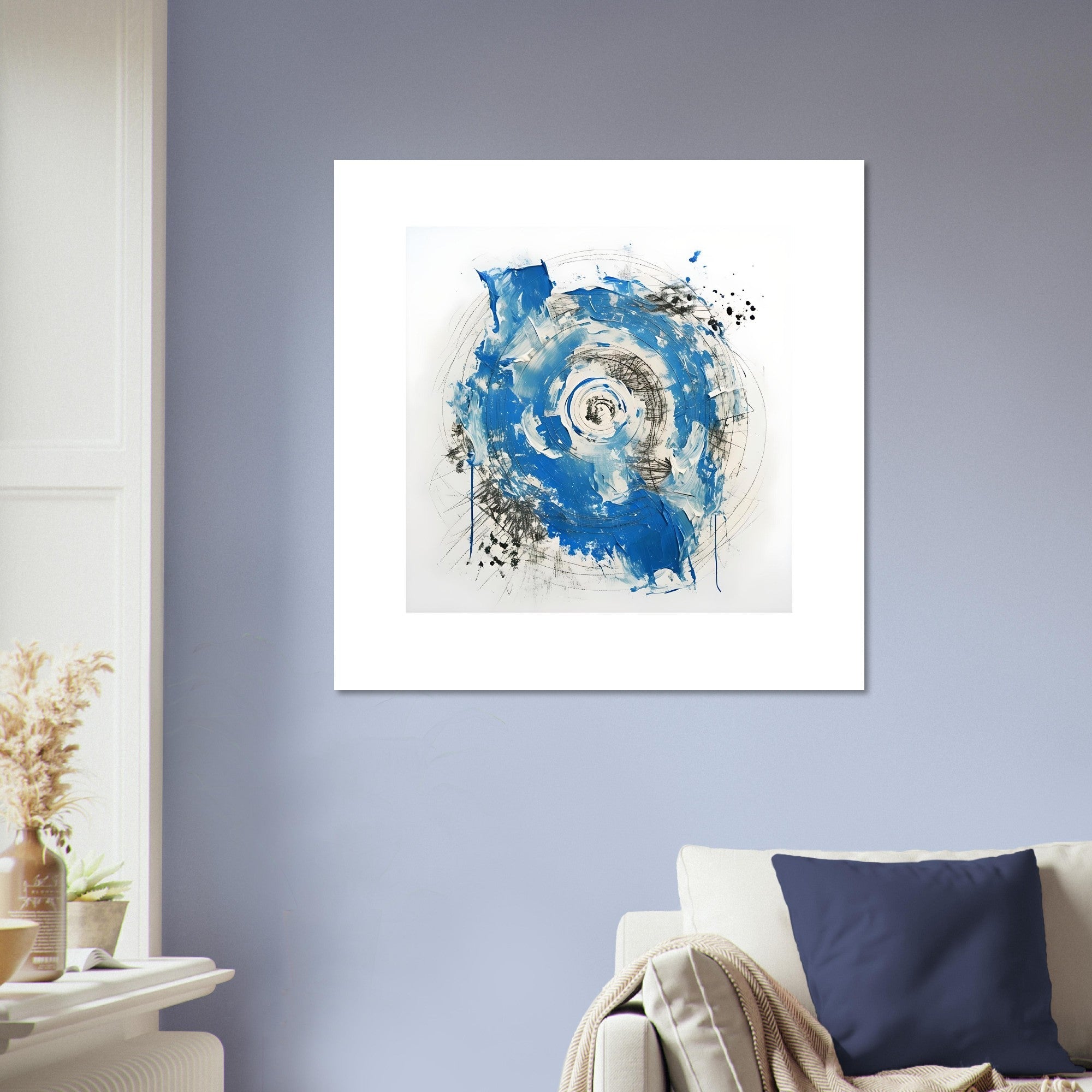 Abstract Blue & White Impasto Art Print – Modern Wall Poster