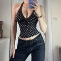 European And American-style Spicy-girl V-neck Figure-flattering Polka-dot Halter Vest