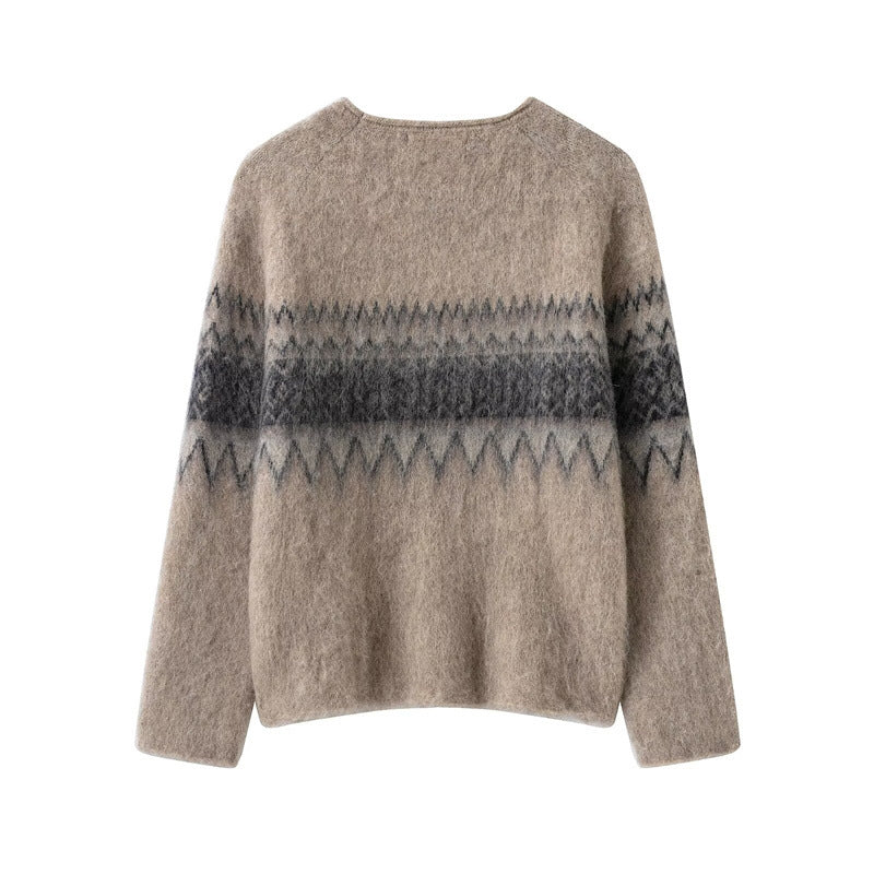 Women's Jacquard Knit Sweater - Textured Oversized Pullover