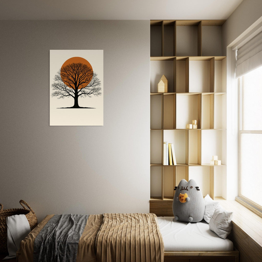 Oak Tree Sunset Wall Art – Minimalist Botanical Print, Earth Tone Nature Decor