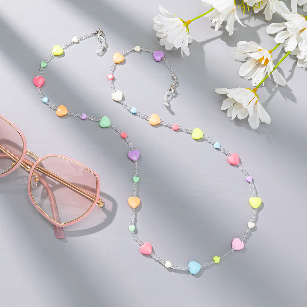 Candy-colored Acrylic Pearl Eye Pendant Chain, Butterfly Five-pointed Star Heart Neck Pendant Glasses Chain