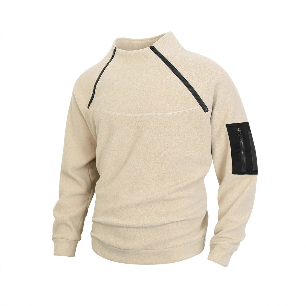 Men's Premium Coral Fleece Pullover Coat - Stand Collar Long Sleeve Winter Jacket