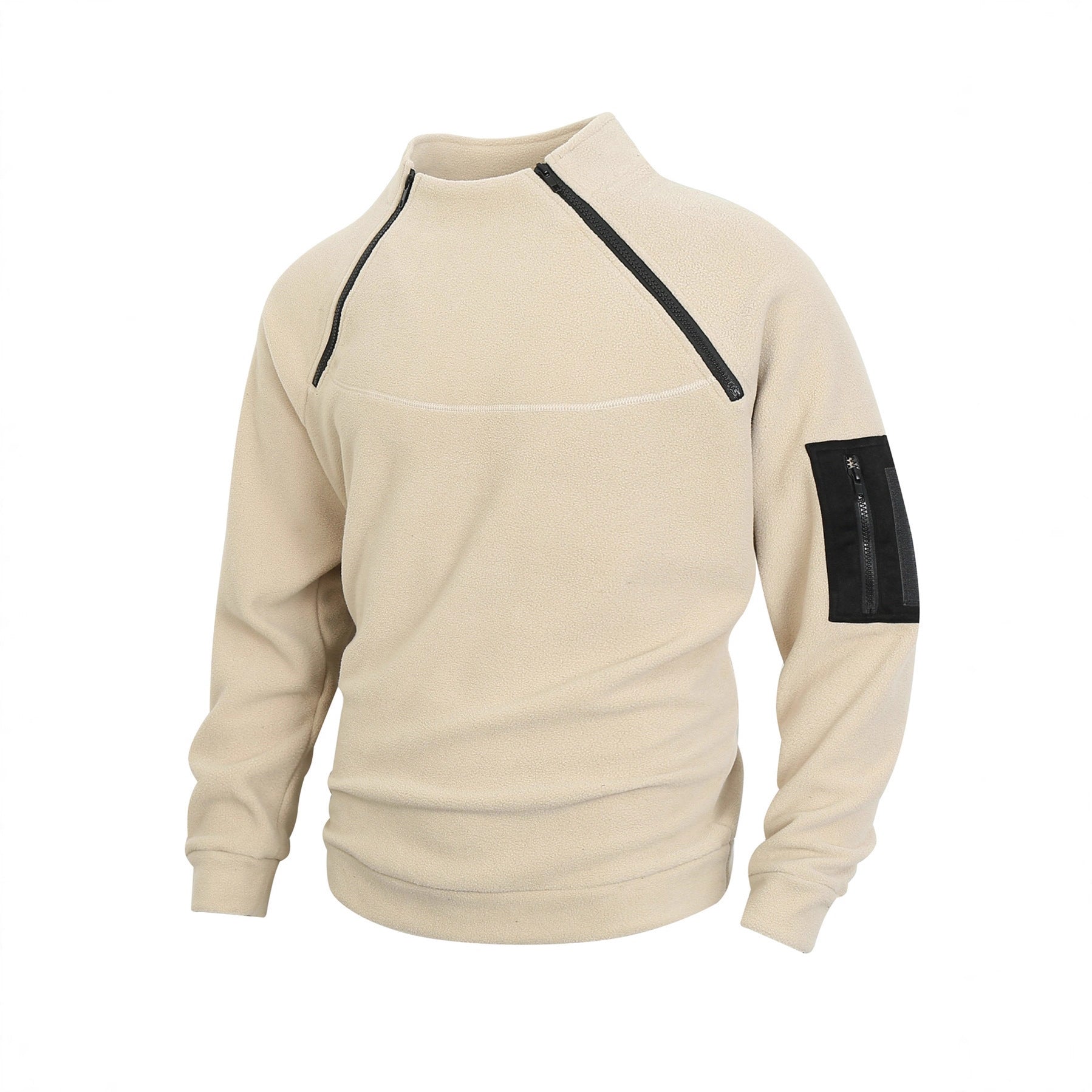 Men's Premium Coral Fleece Pullover Coat - Stand Collar Long Sleeve Winter Jacket