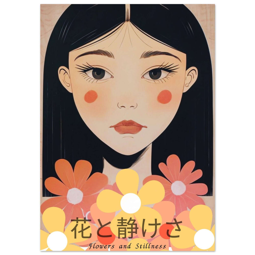Flowers & Stillness: Japanese Portrait Art Print - Stunning Matte Poster for Home Decor