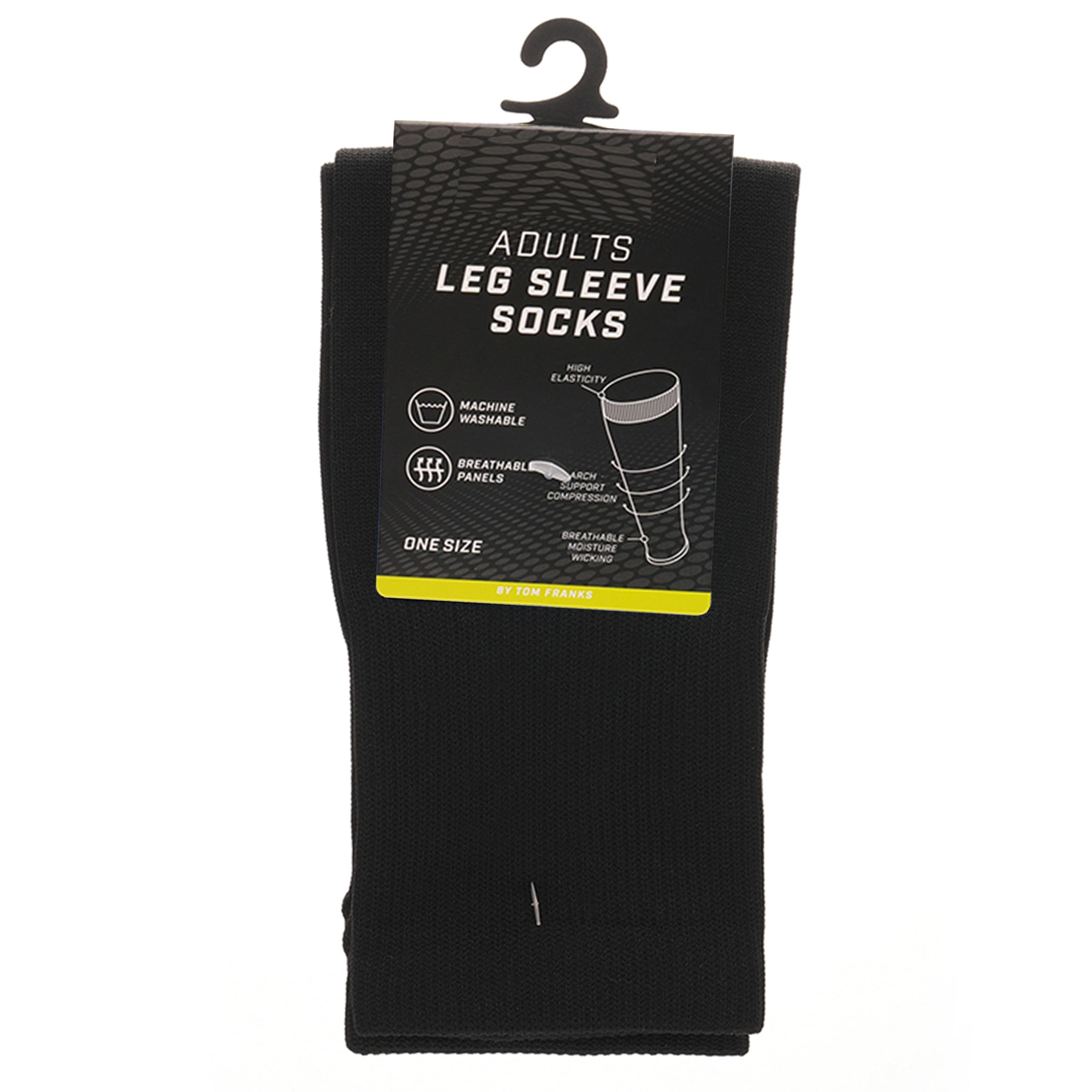 Adults Black Football Leg Sleeve Socks Compression Support Fits Over Shin Pads Breathable & Secure for Training Running by Sock Stack