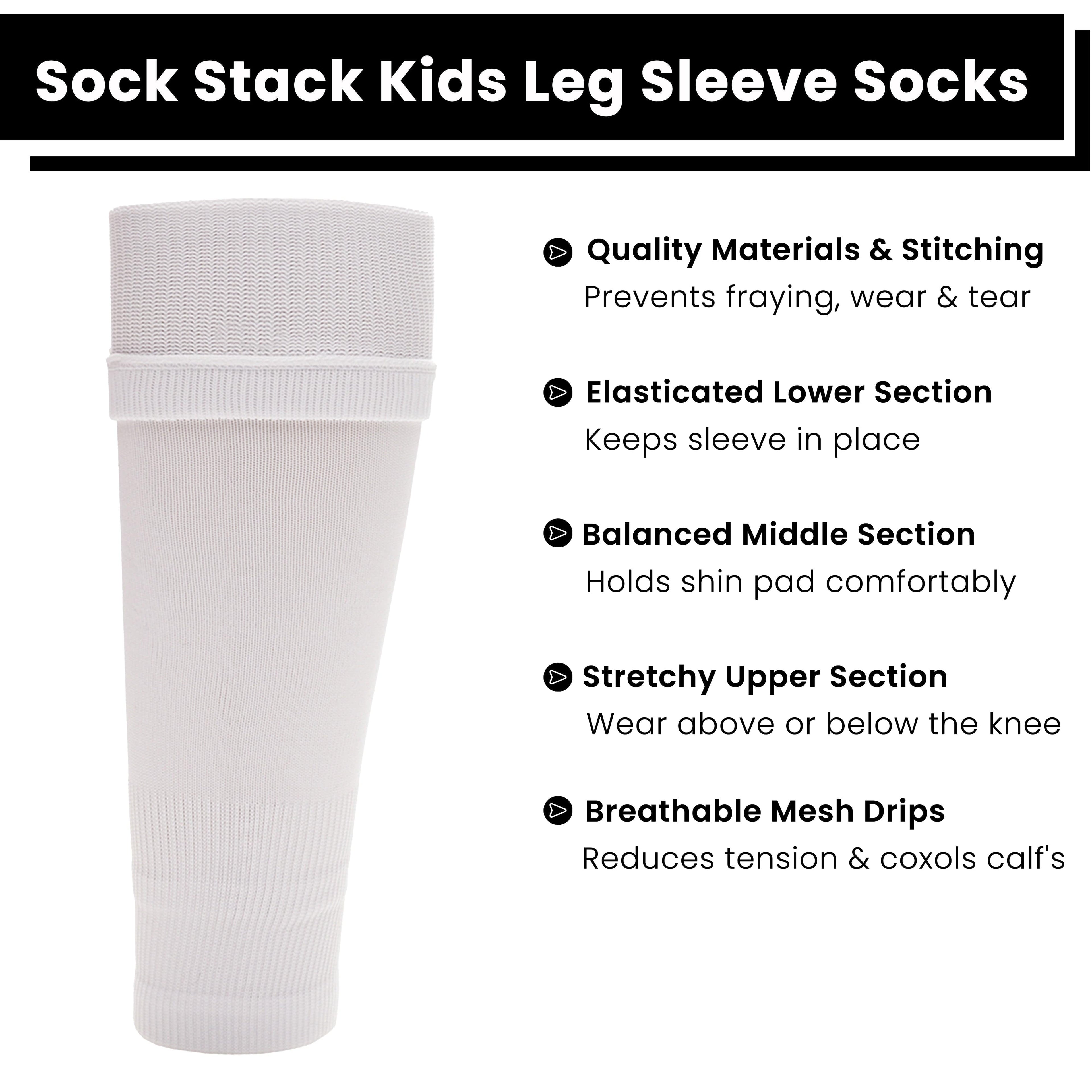 Adults White Football Leg Sleeve Socks Compression Support Fits Over Shin Pads Breathable & Secure for Training Running by Sock Stack