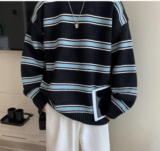 Men's Striped Crewneck Sweater for Autumn & Winter