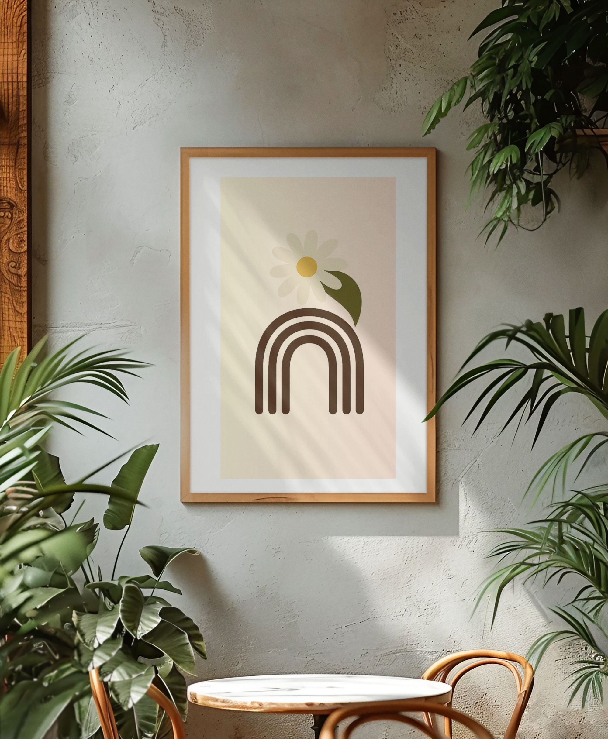 Minimalist Floral Print - Abstract Daisy Poster - Earthy Brown Boho Wall Art