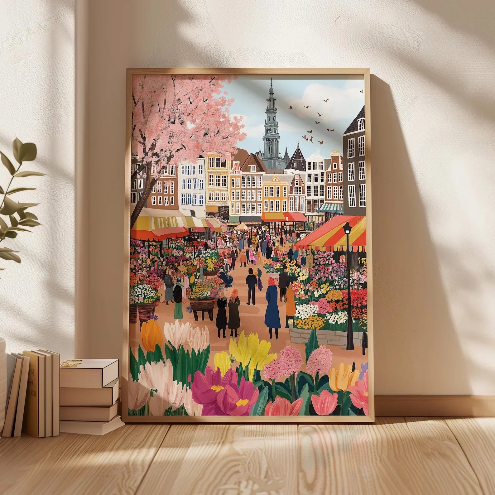 Amsterdam Flower Market Canvas Poster – Netherlands City Wall Art