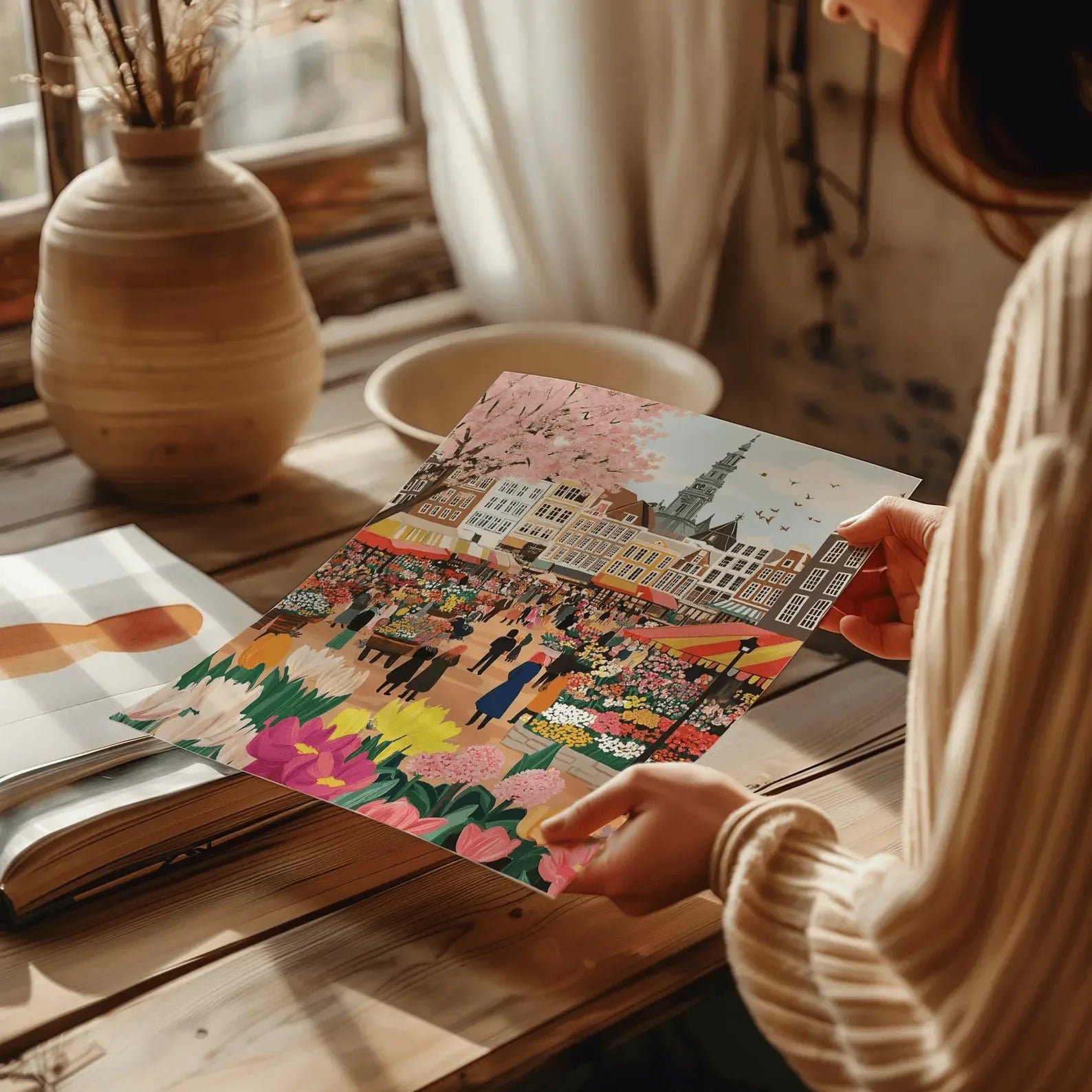 Amsterdam Flower Market Canvas Poster – Netherlands City Wall Art